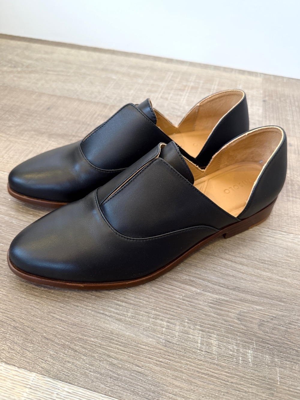 Nisolo Emma D'Orsay Oxford Black Leather Size 75 Slip On Flats